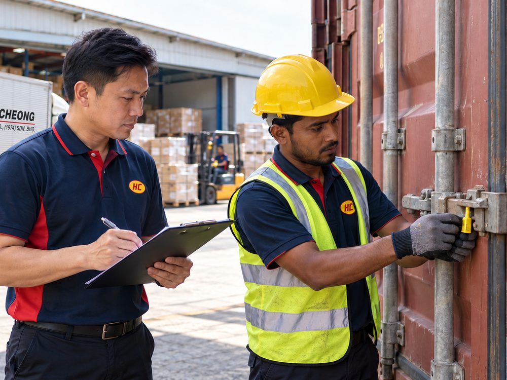 A container seal being checked and recorded before the container leaves for the port